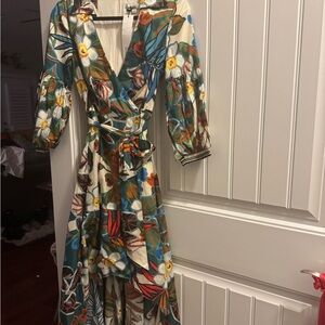 Badgley Mischka Floral High Low Dress with Blue and Green